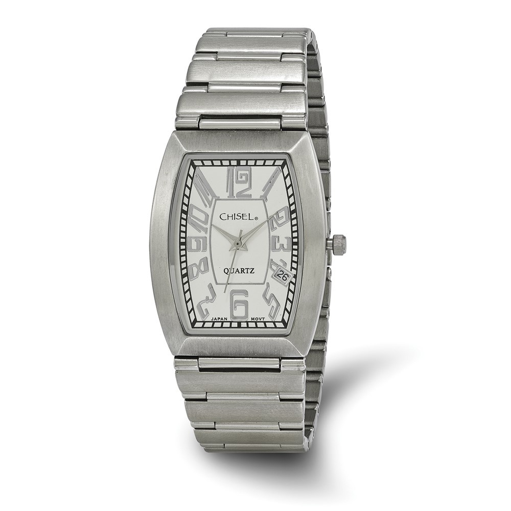 Mens Chisel Stainless Steel White Tonneau Dial Wrist Watch, 7.75" Length